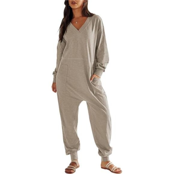 Women's  Fall Jumpsuit – Long Sleeve Casual Loose Fit Romper - Picture 1 of 7